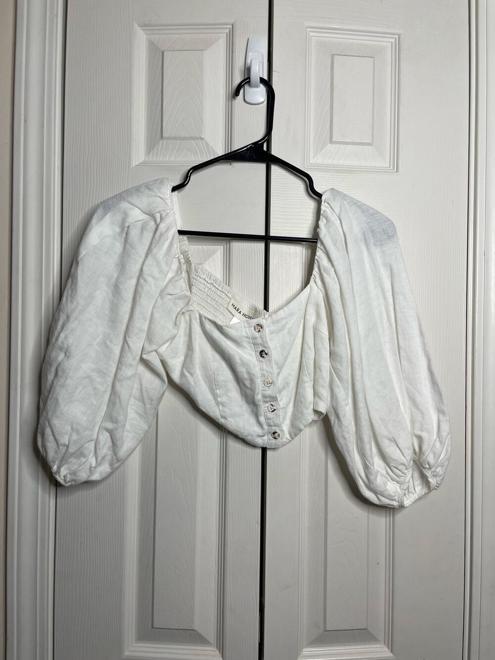 Mara Hoffman White Balloon Sleeve Cropped Top Womens Size 0 Blouse